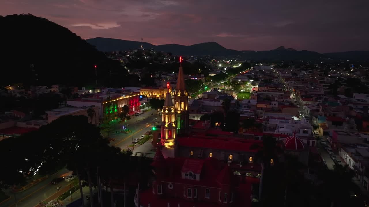 Aerial View of a Mexican Town at Night
