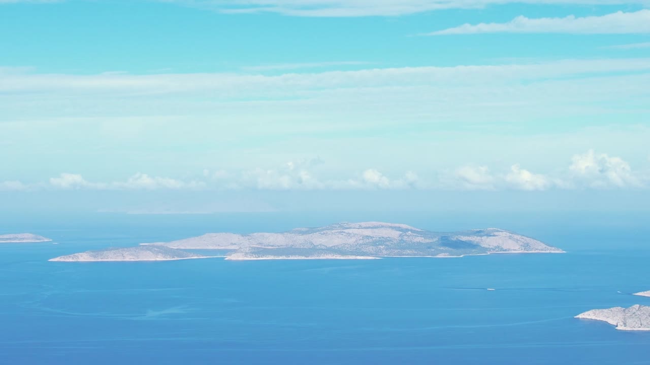 Scenic aerial view of Greek islands under a clear blue sky
