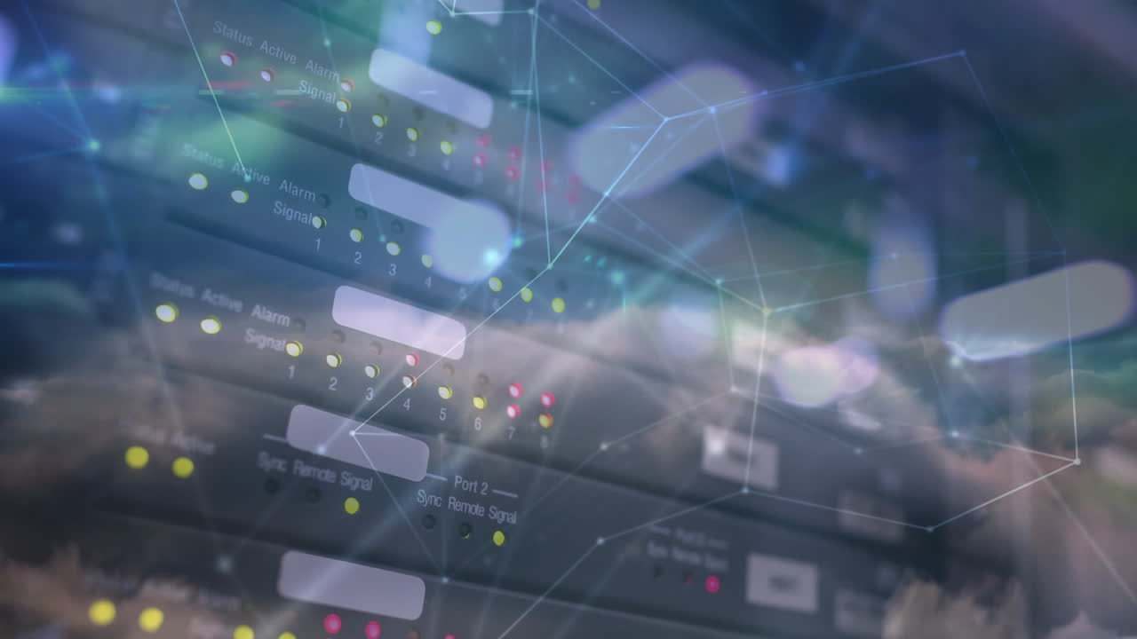 컴퓨터 서버 하드웨어를 통한 연결 네트워크의 애니메이션