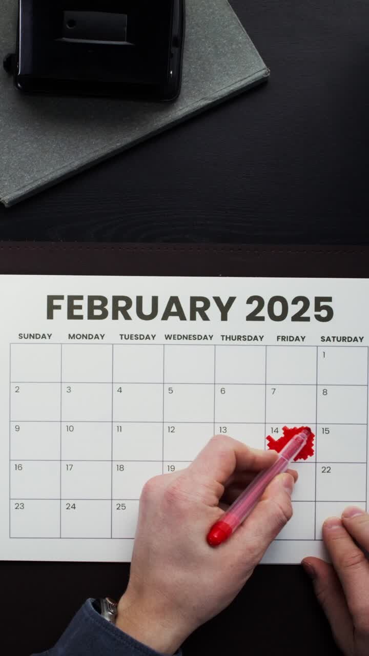 Calendario febbraio 2025 con marcatura