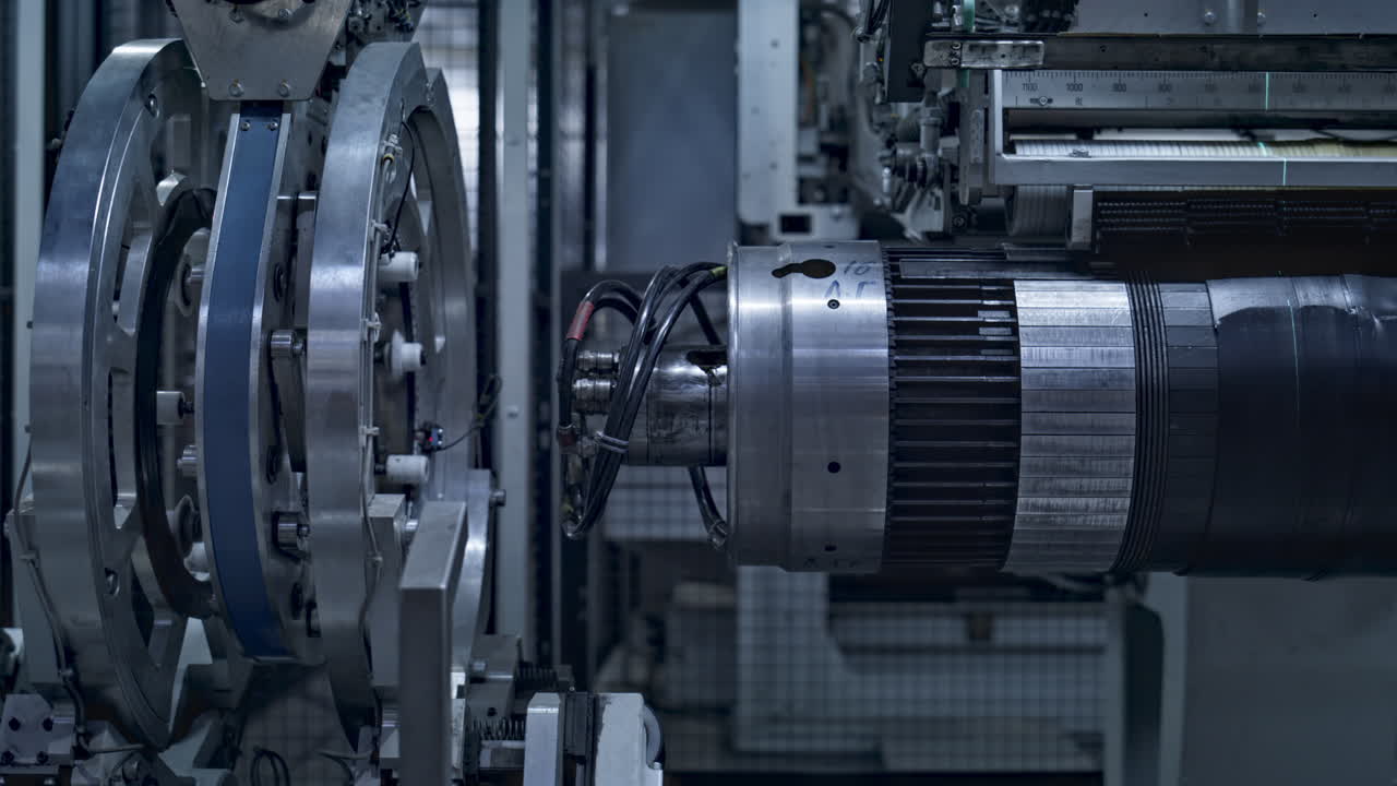 Modern tyre production technology with industrial rotating machine moving