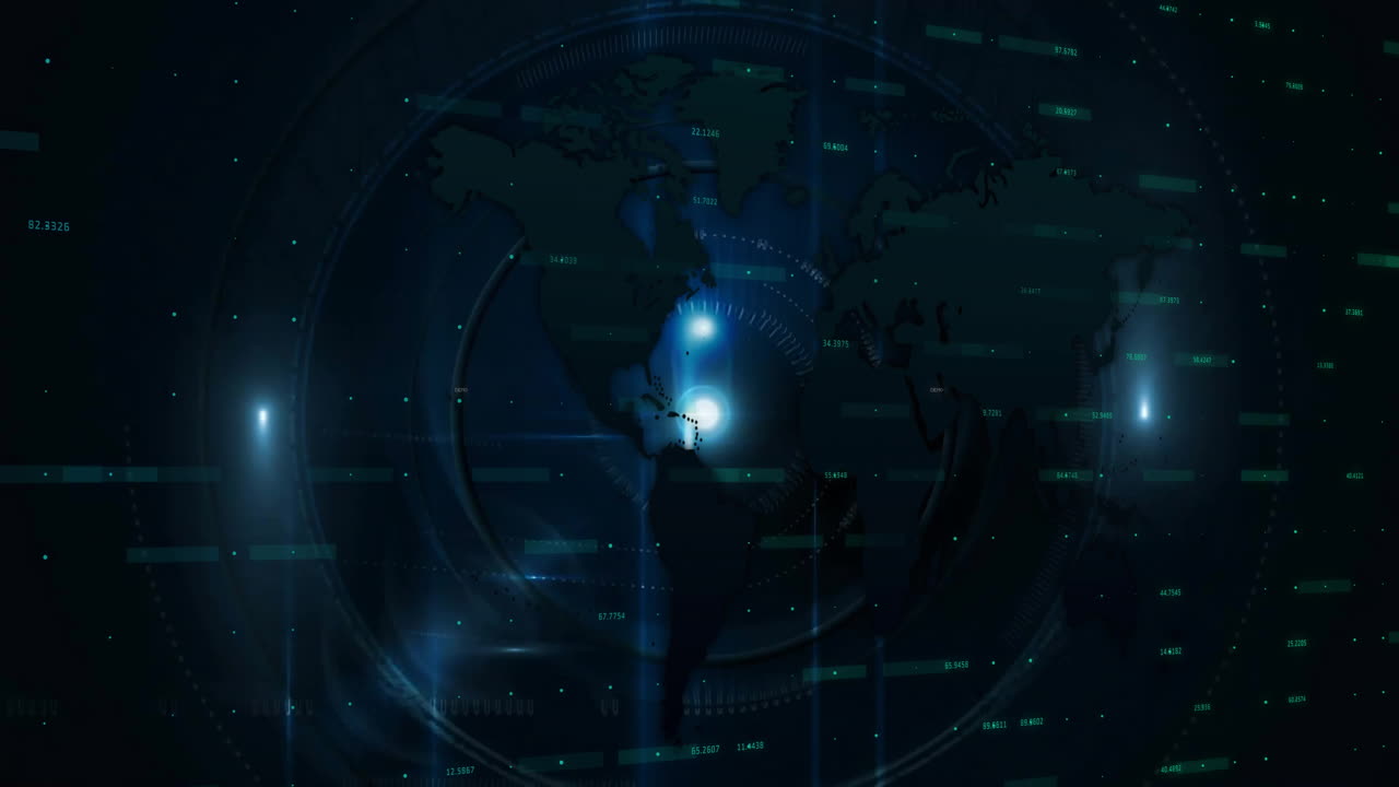 주식 시장 데이터 및 그래프 전 세계 지도 애니메이션