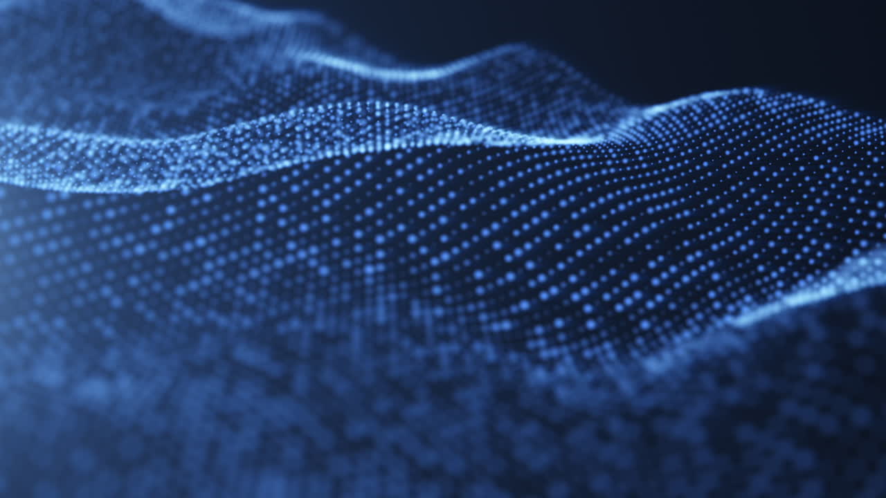 el fondo de partículas de ondas azules digitales, renderización en 3d.