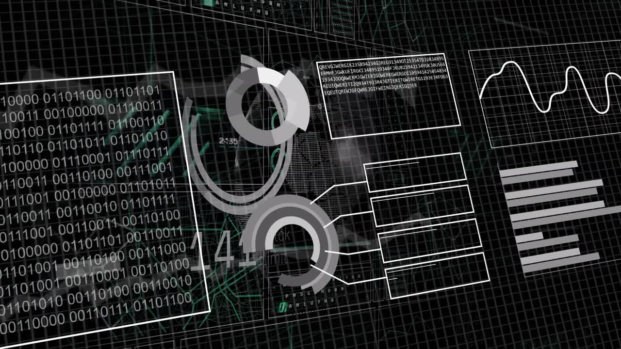 animación del procesamiento de datos financieros en el fondo de la cuadrícula