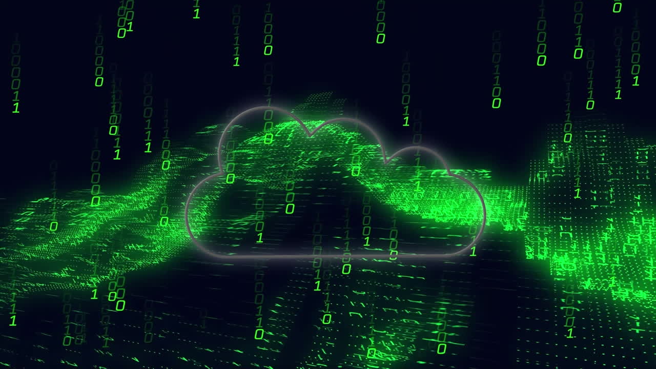 Animation of cloud, binary coding and data processing