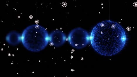 Animation-of-christmas-stars-and-bubbles-falling-over-black-background