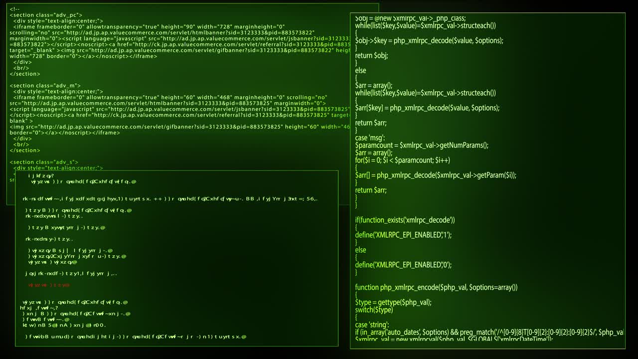 source code programming screen text scrolling animation