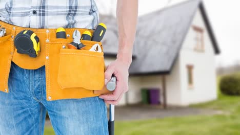 Animation-of-man-with-tools-over-blurred-house