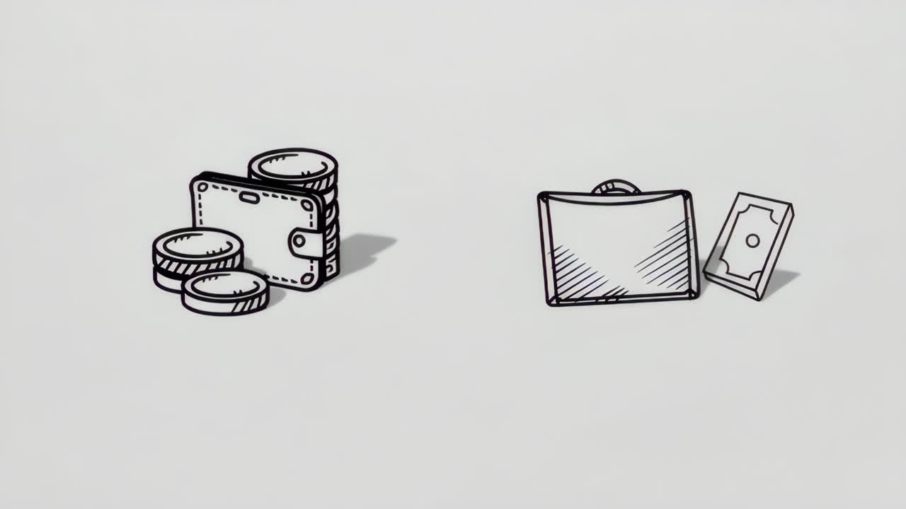 Hand-drawn sketches of money and business items