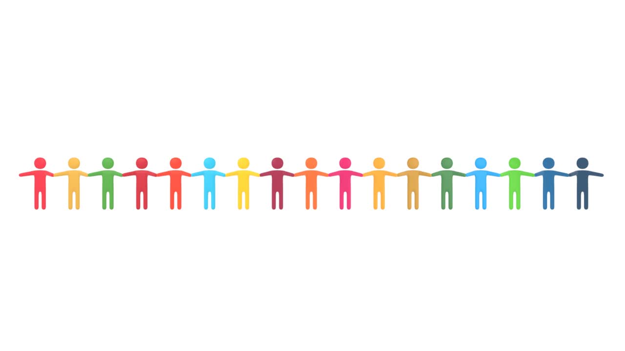 SDG image, loop animation of people of SDG 17 colors holding hands and raising hands