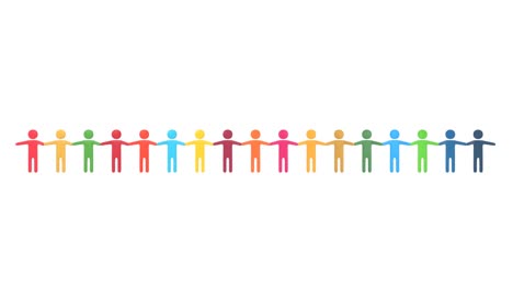 sdg image, loop animation of people of sdg 17 colors holding hands and raising hands