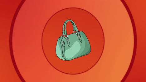 Animation-Einer-Blauen-Handtasche-über-Orangefarbenen-Und-Roten-Kreisen