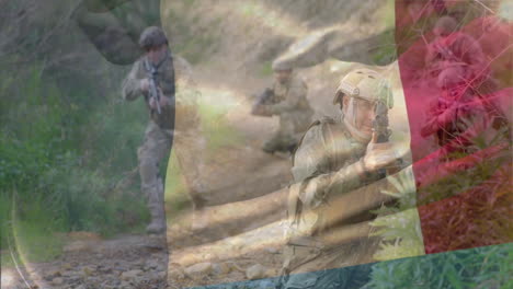 animation of flag of italy over diverse soldiers