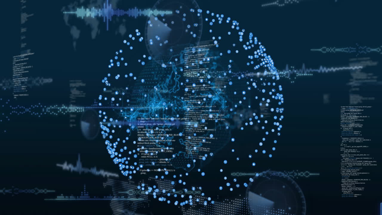 animación del globo sobre el procesamiento de datos en fondo negro