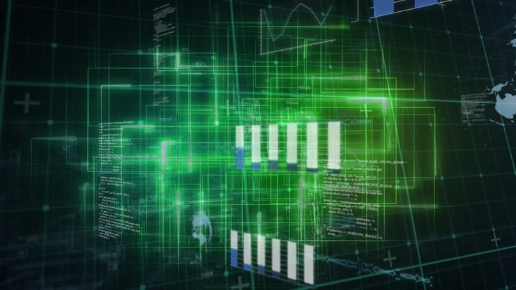 Animation of data processing over black background