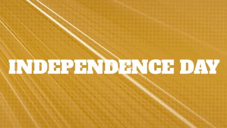 animation of independence day text and light beams on yellow background