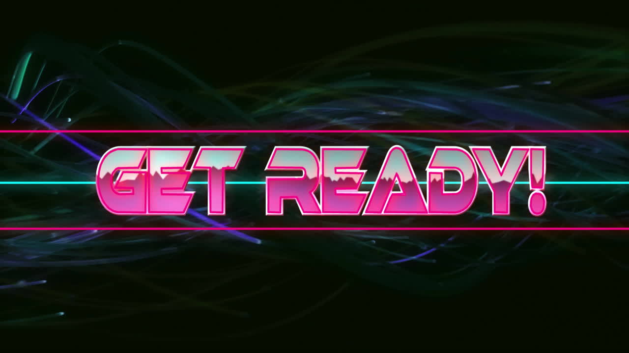 Get Ready! text over colorful abstract animation with swirling lines