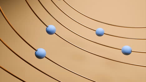 abstract 3d render of blue spheres on golden lines