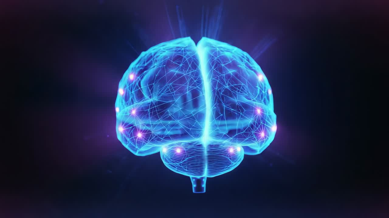 Initializing wireframe brain hologram rotating in projection space, simulating neural activity