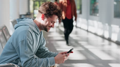 phone, search and student with man at college