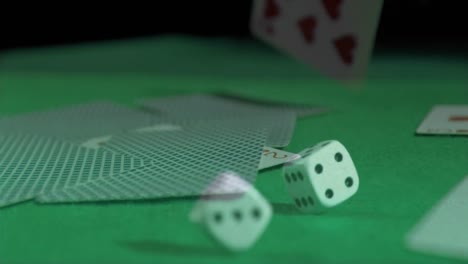 close-up of cards and die