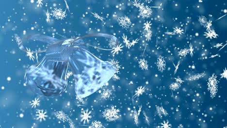 christmas and new year seamless looping animation. christmas snowflakes and bell on blue background. winter wonderland magic snowflakes.