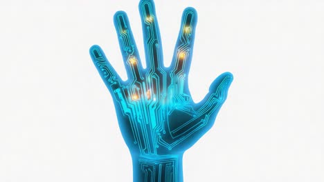 futuristic hand with glowing digital circuitry