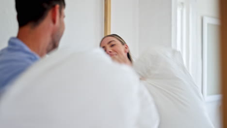 love, morning and pillow fight