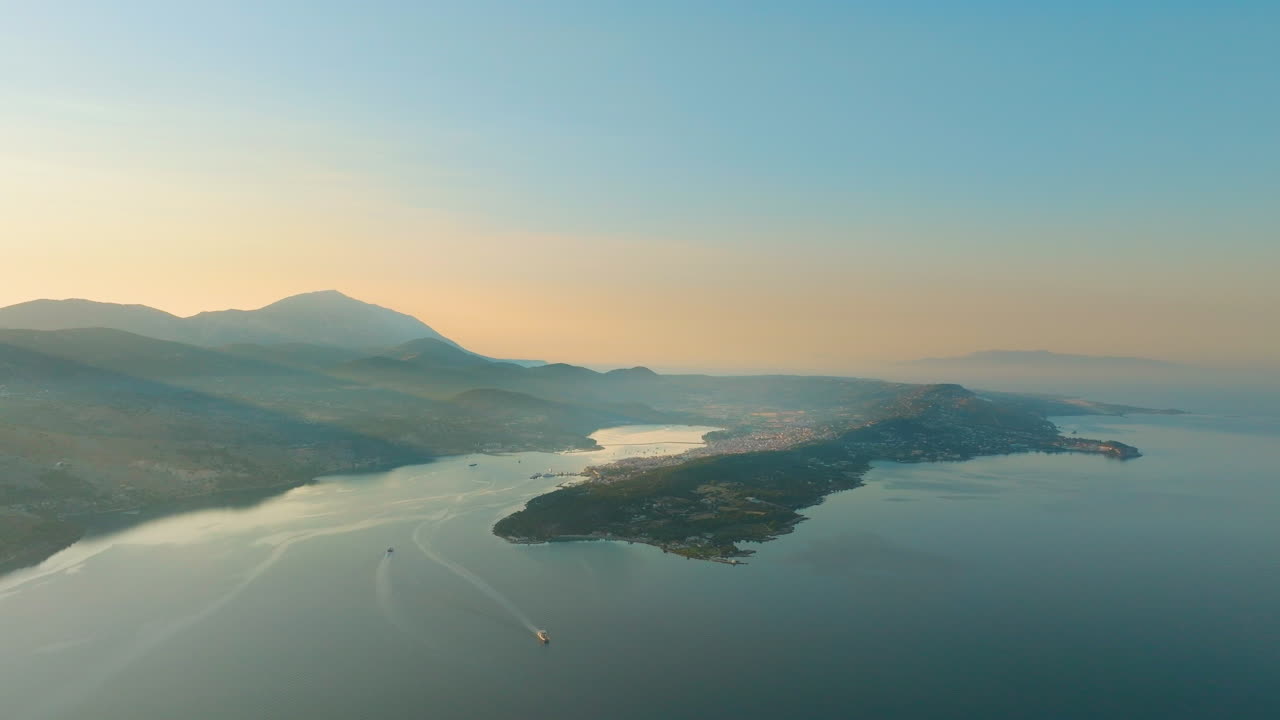 Sunrise over a Coastal Bay and Island
