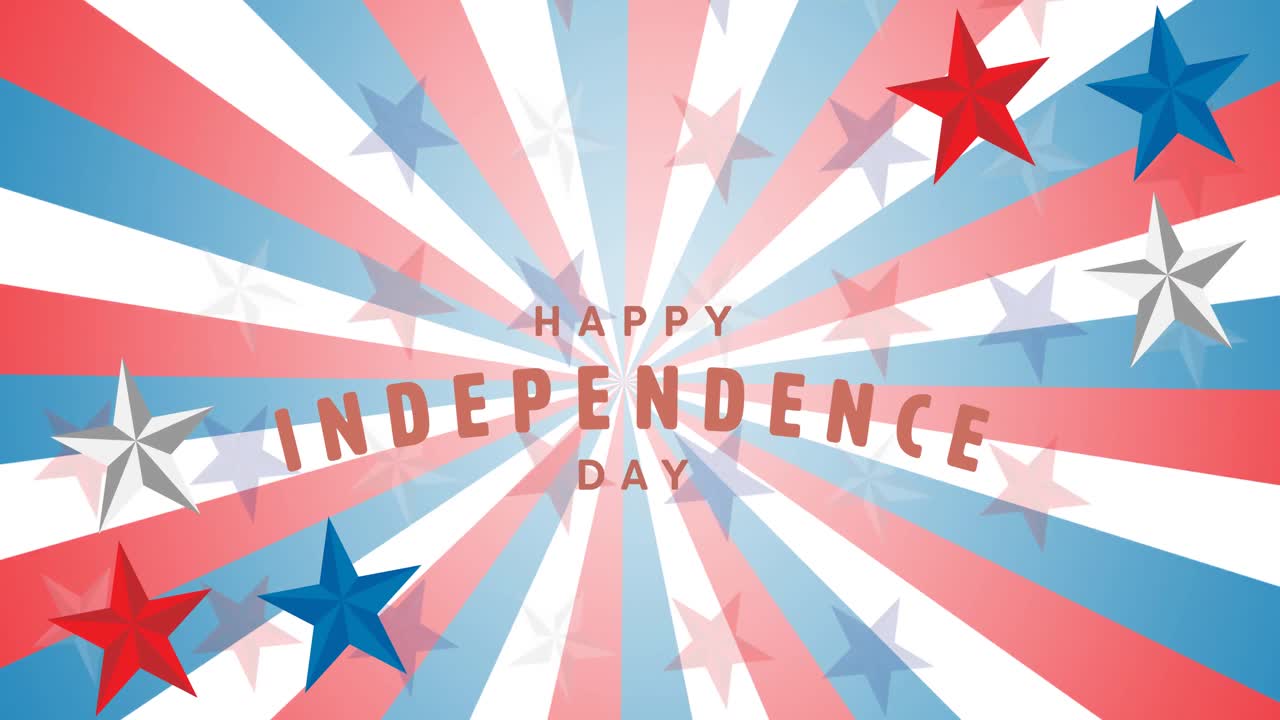 미국 국기 위에 있는 독립기념일 텍스트의 애니메이션