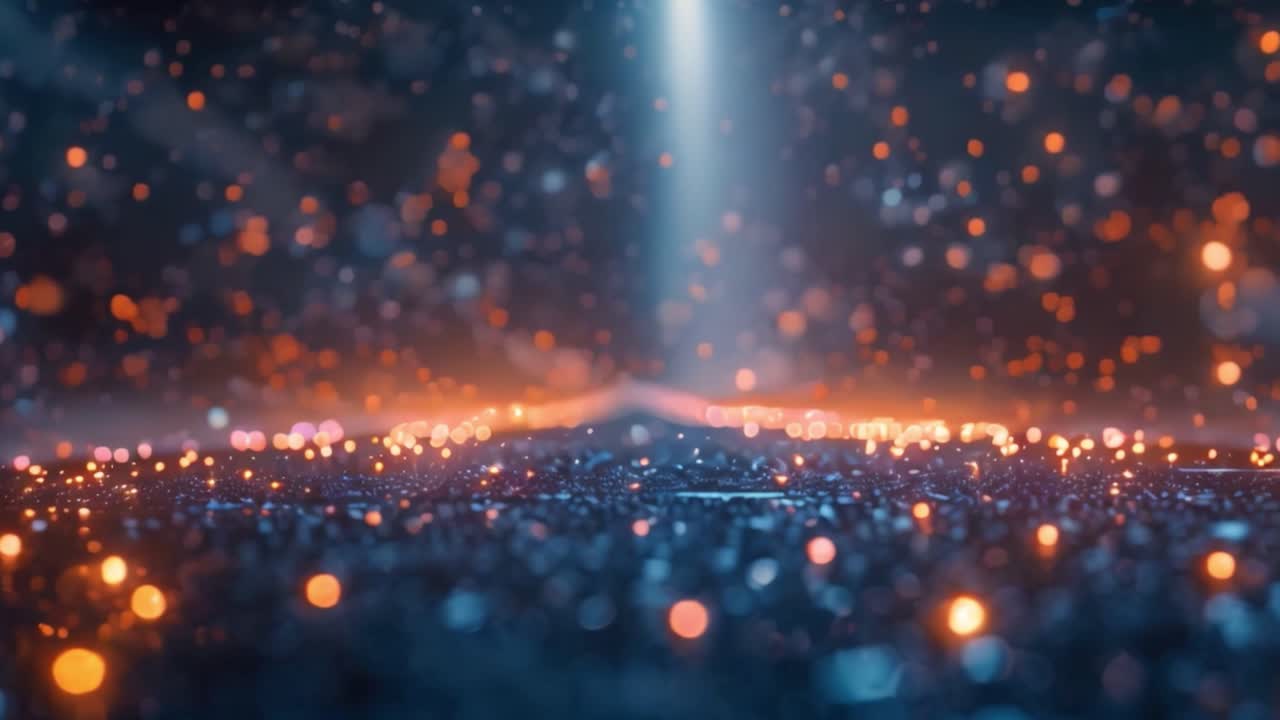 Abstract Glowing Particles with Light Beam on Dark Background