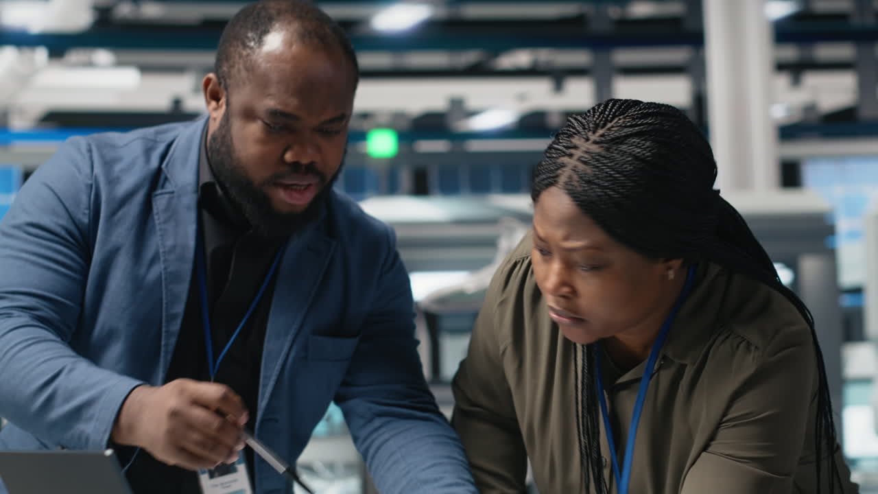 Two professionals collaborating on a laptop