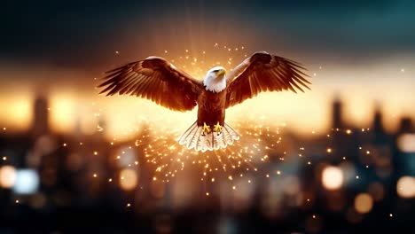 majestic bald eagle soaring with golden light