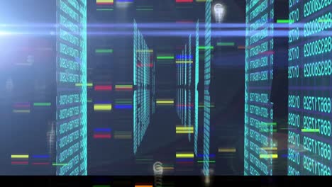 animation of flickering multi coloured rectangles floating over numbers processing