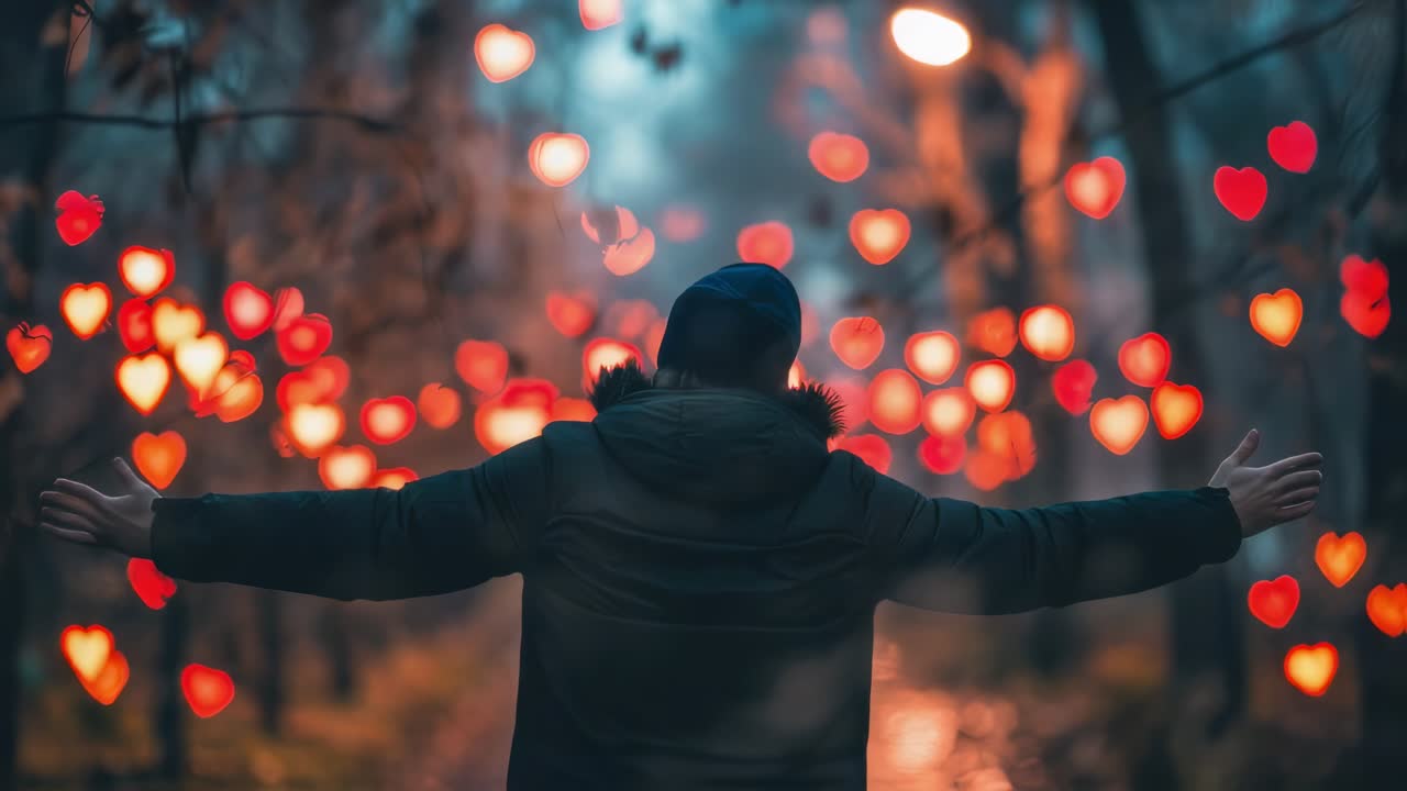 Man under heart lights