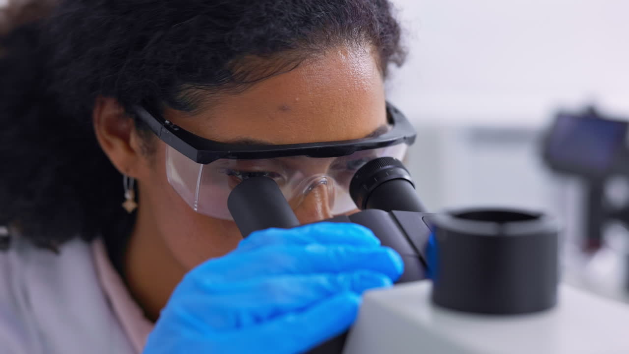 microscopio, investigación y científico haciendo análisis