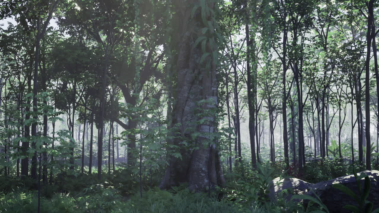 Dense forest with tall trees and lush greenery in daylight