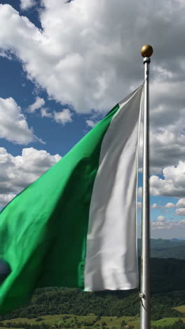 green and white flag against a cloudy sky