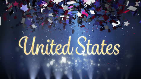 united states text with lights and confetti