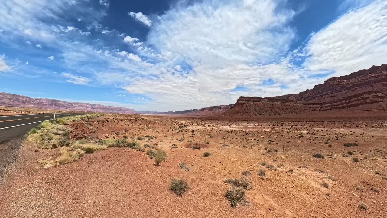 Time lapse of a freeway in red rock desert of Arizona