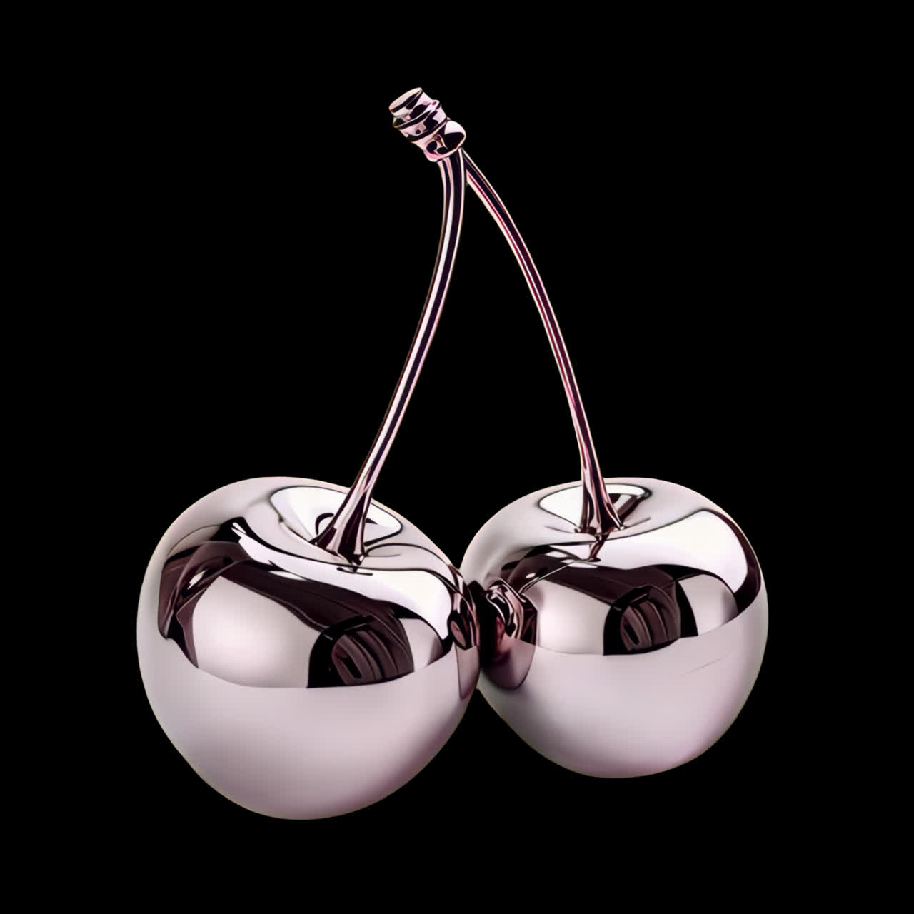 Shiny chrome cherries 3d design animation isolated asset, transparent 4K video, alpha channel