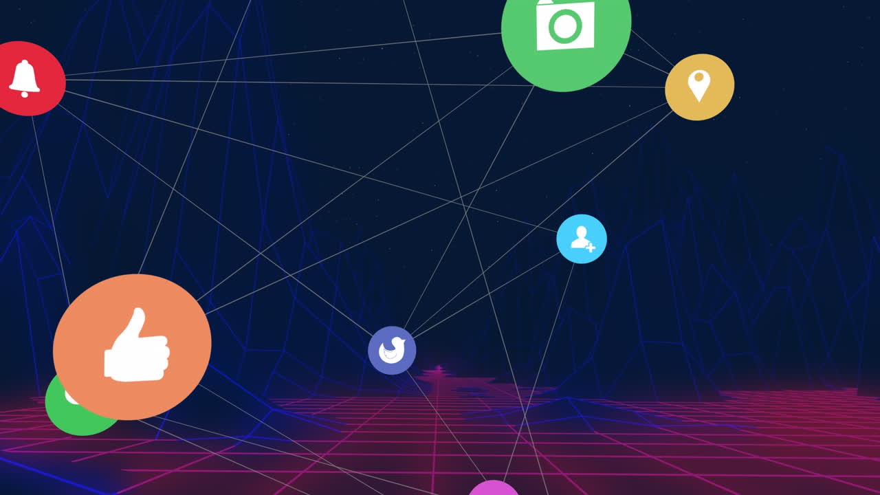 파란색 배경의 추상적인 3d 메타버스에 대한 디지털 아이콘의 네트워크