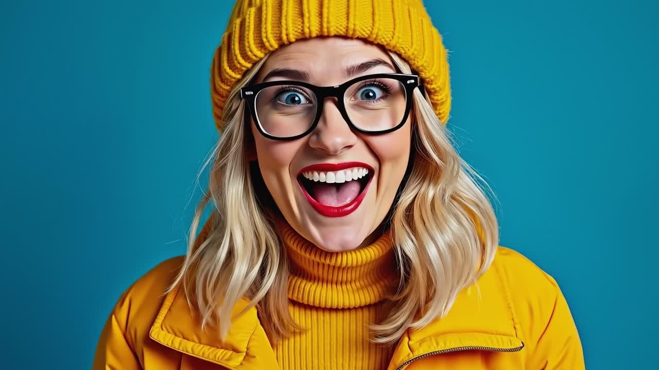 A woman wearing a yellow hat and glasses