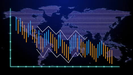 animating financial data chart over world map background