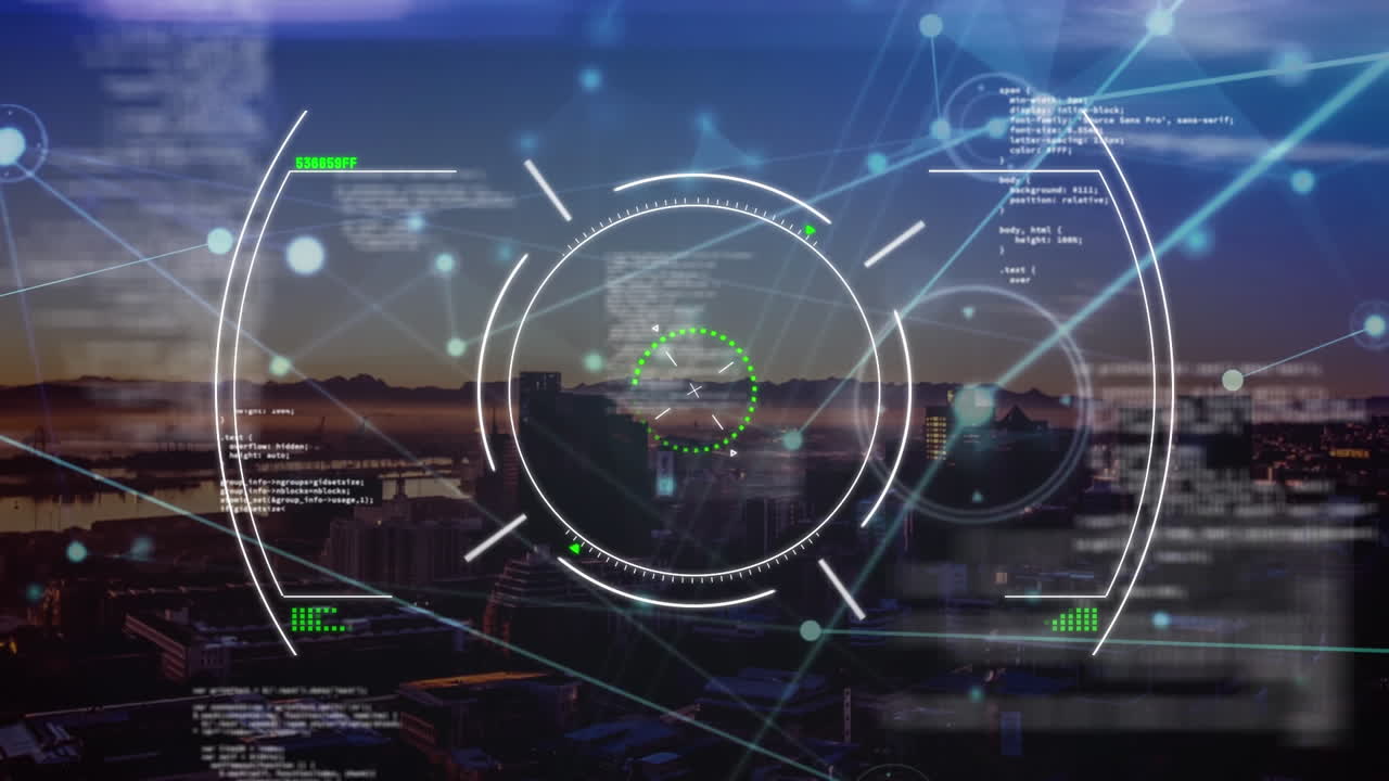 animación del escaneo del alcance y el procesamiento de datos sobre el paisaje