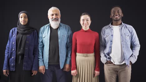 happy multiethnic friends smiling at camera.