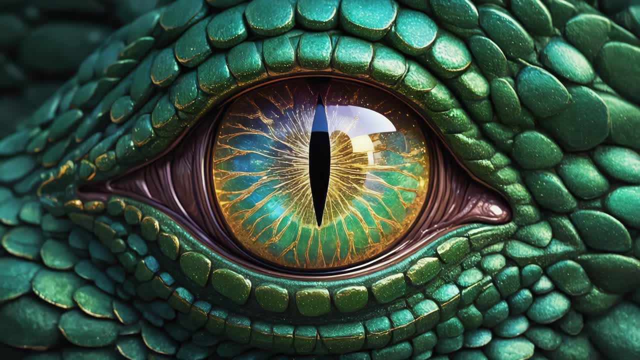 Close-Up of a Dragon's Eye with Green Scales