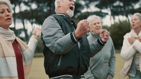 Fail,-game-and-senior-people-bowling-in-nature