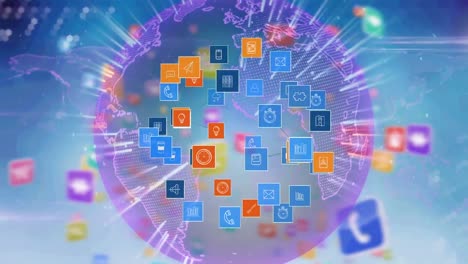animación del globo con iconos y red de conexiones