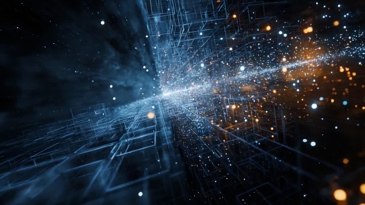 A Glimpse into the Infinite: A Stunning Journey Through an Abstract Digital Universe Filled with Dazzling Light and Complex Geometric Structures Representing Data Flow